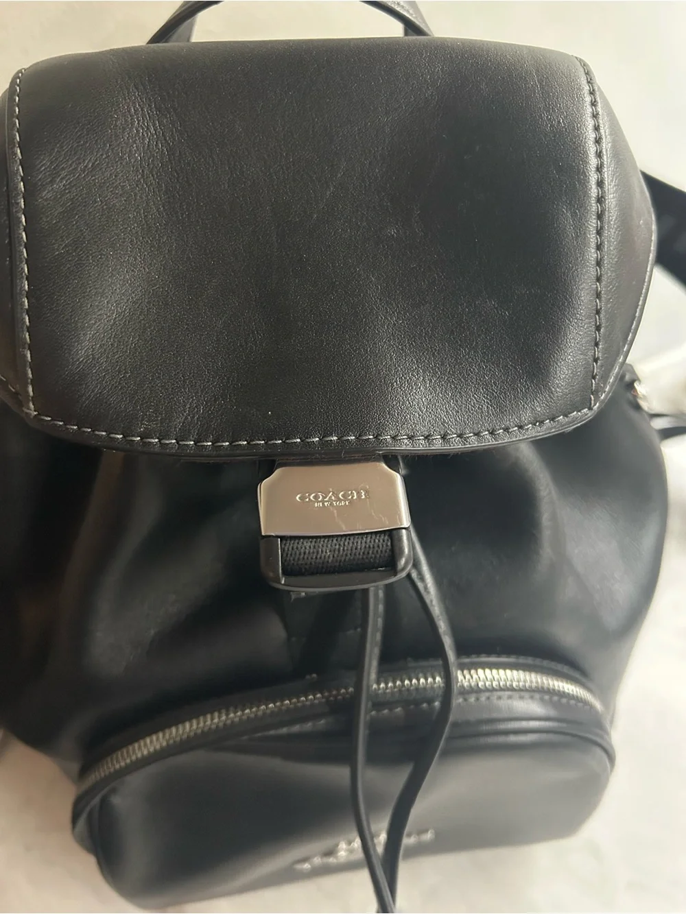 Coach Black Leather Logo Drawstring Backpack - Picture 10 of 12